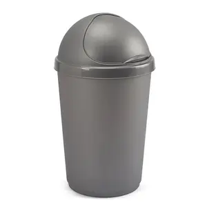 Plastic Rubbish Bin Silver / 50L / 55cm H  x 40cm W  x 40cm D