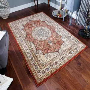 Luxurious Bordered Traditional Persian Floral Beige Wool Rug for Living Room & Bedroom-240cm X 340cm