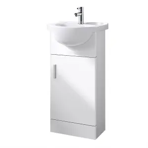 Rinse Bathrooms Gloss White Painted Bathroom Basin Sink Vanity Unit Cabinet Soft Close Door Hinges Floor Standing 450mm