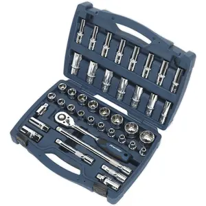 41-Piece Premium Deep Socket and Ratchet Handle Set - 1/2 Inch Drive Metric Tools