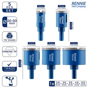5 Piece Set (20/25/35/45/50mm) Diamond Hole Saw Drill Bit Set For Tiles, Ceramic, Porcelain. Holesaw