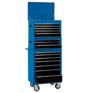 Draper  Combination Roller Cabinet and Tool Chest, 15 Drawer, 26", Blue 04593