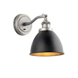 Luminosa Franklin Metal Wall Lamp, Aged Pewter Plate, Matt Black Paint