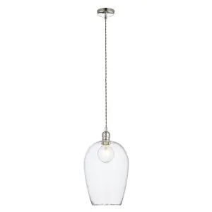 Luminosa Livorno Dome Pendant Ceiling Light Bright Nickel Plate, Clear Hammered Glass