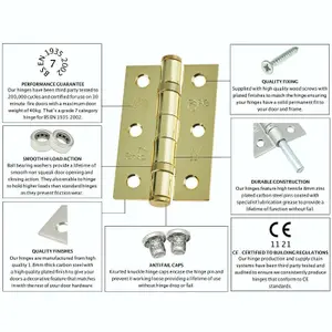 EAI - 3" Internal Door Hinges & Screws G7 FD30  - 76x50x2mm Square - PVD Brass