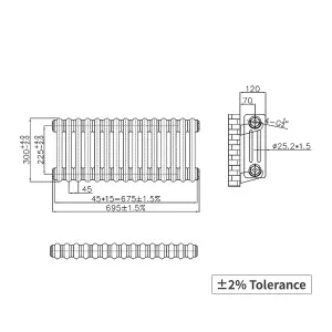 Right Radiators 300x697 mm Horizontal Traditional 3 Column Cast Iron Style Radiator Raw Metal