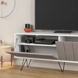 Decortie Picadilly Modern TV Unit Multimedia Centre Storage Cabinet White Mocha Grey 139cm for 55" TV