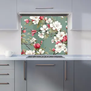 Pink And White Blossom Premium Glass Kitchen Splashback W700mm x H750mm