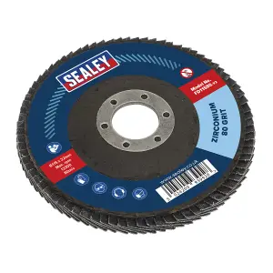 Sealey Flap Disc Zirconium 115mm 22mm Bore 80 Grit Abrasive Flaps FD11580