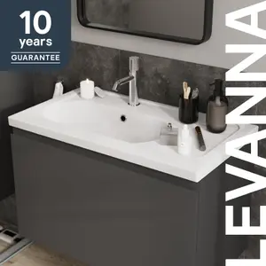 GoodHome Levanna Gloss White Rectangular Vanity Basin (W)80.6cm