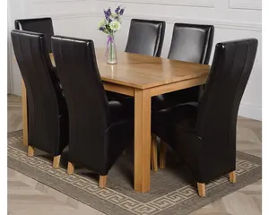 Oslo 150 x 90 cm Medium Oak Dining Table and 6 Chairs Dining Set with Lola Black Leather Chairs