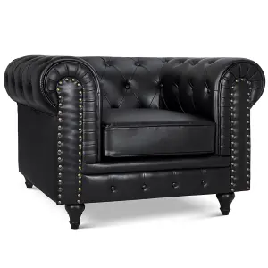 Faux Leather Chesterfield Arm Chair - Black