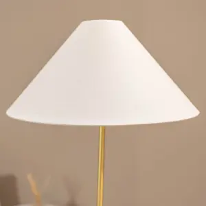 ValueLights Margot White Marble Base Floor Lamp with a Linen Tapered Lampshade