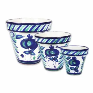 Granada Hand Painted White Set of 3 Outdoor Garden Classic Pots (D) 16-29cm