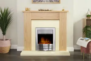 Adam New England Fireplace in Oak & Cream with Colorado Electric Fire in Brushed steel, 48 Inch