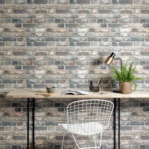 Grandeco Industrial Rustic Charcoal Concrete Brick Textured Wallpaper