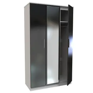 Harrow Triple Mirror Wardrobe in Black Gloss & White (Ready Assembled)