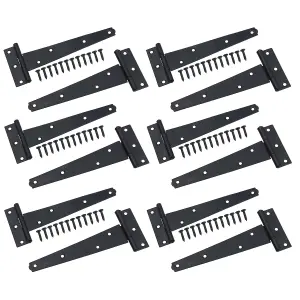 150mm Heavy Duty T Tee Hinges for Doors + Gates with Fixing Screws 12pc