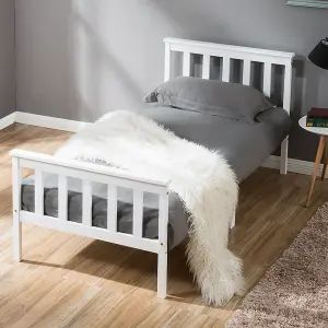 Single Bed White 3ft Solid Pine Wooden Bed Frame for Adults, Kids 190 x 90 cm (3FT)