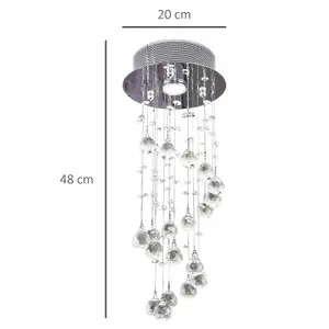 HOMCOM Metal Crystal Ceiling Light Chandelier Elegant Pendant Lamp Stairway Stairway Spiral Rain Drop Pendant Lamp Silver