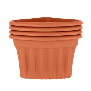 Wham 4x Vista Terracotta Plastic Planter, Corner Garden Plant Pot, Medium Floor Pot (40cm, 20L, Pack of 4)