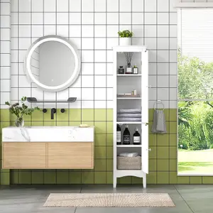 Costway Bathroom Tall Cabinet Slim Freestanding Storage Organizer Cupboard W/ 2 Doors