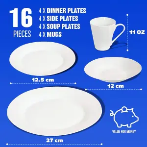 16pc Dinner Set Complete for Formal or Casual Dining - Includes Plates Bowls and Mugs - Dishwasher and Microwave Safe - Perfect