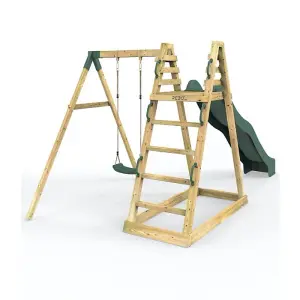 Rebo Children's Wooden Pyramid Activity Frame with Swings and 10ft Kids Water Slide - Angel