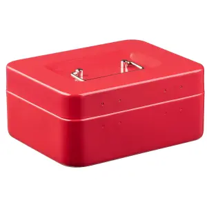 Hardys Metal Cash Box Money Bank Deposit Steel Tin Security Safe Petty Key Lockable - 8" Red