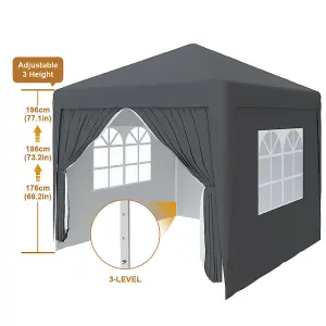 SunDaze Garden Pop Up Gazebo Party Tent Camping Marquee Canopy with 4 Sidewalls Carrying Bag Anthracite 3x3M