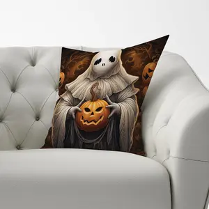 Spooky White Ghost Holding Pumpkin Cushions 33cm x 48cm