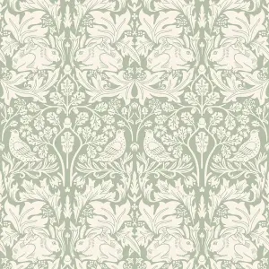 Hoopla Walls Forest Rabbit Sage Green Smooth Matt Wallpaper