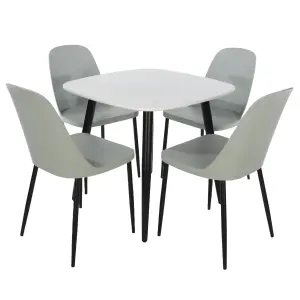 Core Products Aspen White 80cm Square Dining Table with 4 Light Grey Plastic Duo Design Chairs