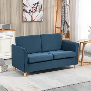 HOMCOM Sofa Double Seat Compact Loveseat Couch Living Room Furniture with Armrest Blue