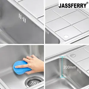 JASSFERRY Brilliant Stainless Steel Kitchen Sink Single Bowl Reversible Rectangle Drainer, 860 x 500 mm