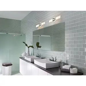 Modern Chrome IP44 Rated Bathroom Wall Light Fitting with Tubular Glass Shades