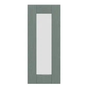 GoodHome Alpinia Matt green wood effect Shaker Glazed Cabinet door (W)300mm (H)715mm (T)18mm