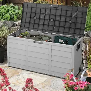 112cm W Waterproof Lockable Outdoor Garden Storage Box With Lockable Lid, Light Grey