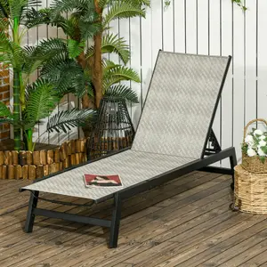 Outsunny Outdoor PE Rattan Sun Loungers w/ 5-Position Backrest & Wheels, Grey