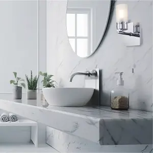 Compact Designer IP44 Rated Bathroom Wall Light Fitting with Tubular Glass Shade