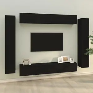 Berkfield 8 Piece TV Cabinet Set Black Engineered Wood