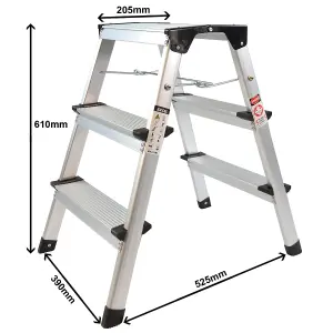 Excel Heavy Duty Fibreglass 3 Tread Ladder with 3 Step Hop Up Ladder