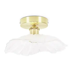 ValueLights Cassia Gold Flush Ceiling Light with Clear Glass Flower Shade - LED Bulb Included