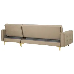 Corner Sofa with Ottoman ABERDEEN Sand Beige Velvet Left Hand