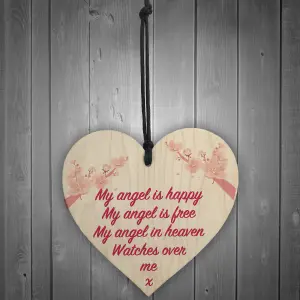 Red Ocean Angel In Heaven Memorial Bereavement Wood Heart Hanging Plaque Grave Gift Sign