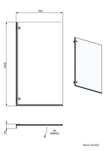 Chrome 5mm Toughened Safety Glass Hinged Shower Bath Screen