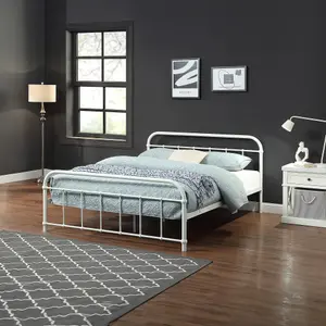 Tewin Vintage Hospital Style White Small Double Metal Bed Frame