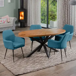 Dosenna Oval Dining Table Set with 4 Carrara Fabric Chairs - Teal