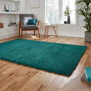 Green Shaggy Modern Plain Easy to Clean Rug Soft For Dining Room -160cm X 230cm