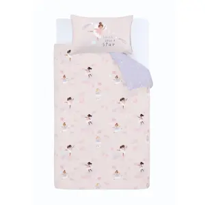 Catherine Lansfield Bedding Dancing Fairies Reversible Duvet Cover Set with Pillowcase Pink